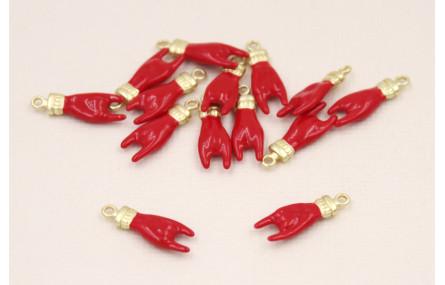 Colgante Dorado Mate Mano esmalte Rojo 18*11mm