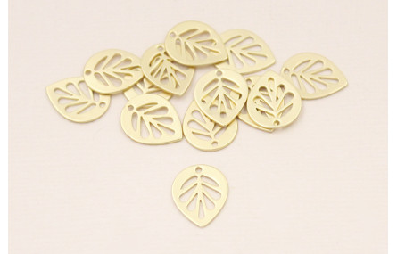 Cuenta Hoja lágrima calada 13*10mm Dorado Mate