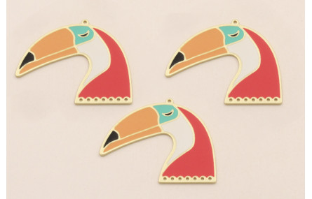 Colgante Tucan 30*40mm Blanco y Coral