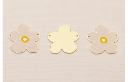 Pieza Flor Plana Dorado Mate 22mm Rosa y Mostaza