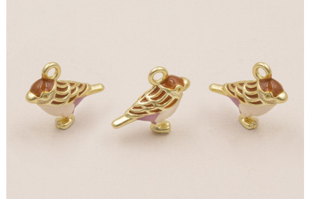 ColgantePájaro 15*17 Esmalte Rosa, Lila y Marrón