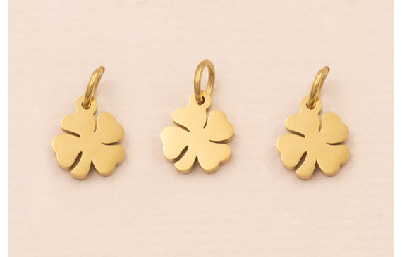 Colgante Trebol 4 hojas Acero  Inox 316L 6*6mm Oro