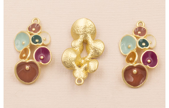 Colgante Flores esmaltadas 27*15 Marrón y Turquesa