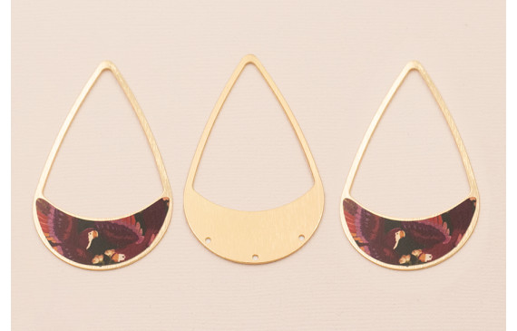 Colgante lágrima 58*37mm O.Mate Flor Rosa granate