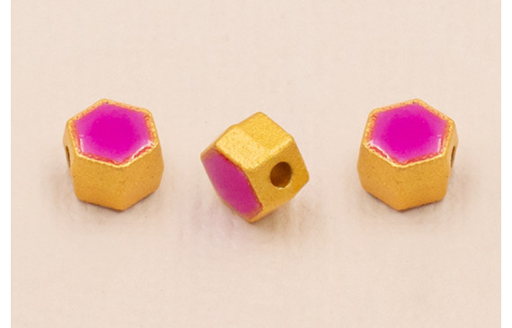Entrepieza Hexagonal 5*5*4mm Oro Esmalte Morado