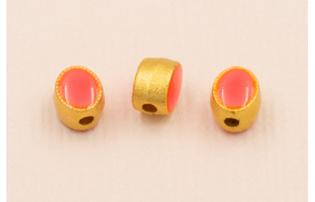 Entrepieza Ovalada 5*5*4mm Oro Esmalte Fuxia