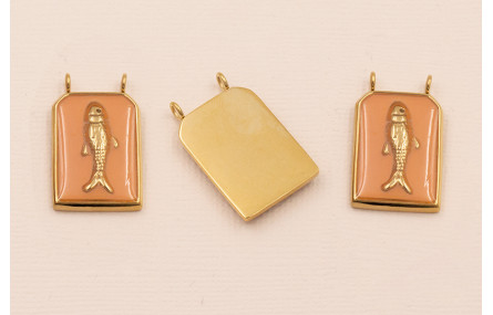 Colgante Chapa Pez Stainless Steel 25*15 Rosa Palo