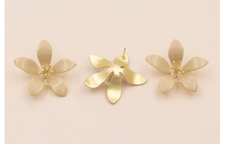 Pendiente Flor Oro Mate Esmalte Beige 35mm