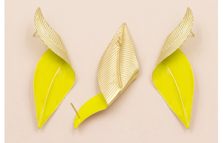 Pareja Pendientes Hoja Doblada 70*20 Esmalte Lima