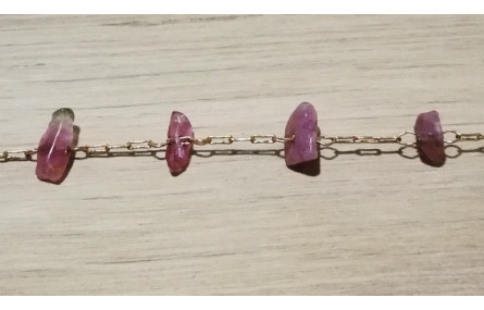 Cadena Latón con Chips de Turmaline Rosa 6*4*2mm