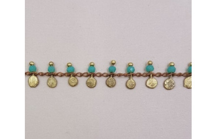 Cadena chapita latón 3mm con cristal turquesa