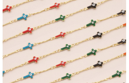 Cadena Cruces 17*7 multicolor Ojo Turco Oro Mate
