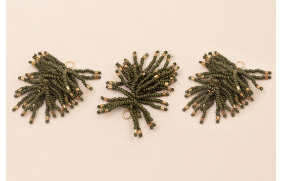 Pompon Abalorio 40mm Kaki y Bronce