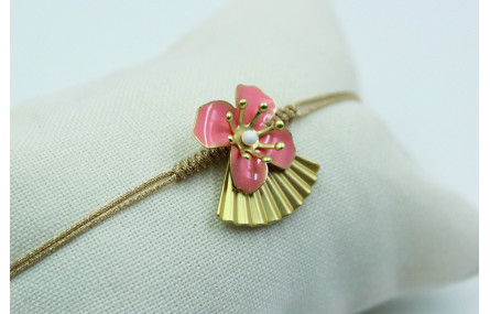 Pulsera nudo serpiente flor esmaltada rosa y trian