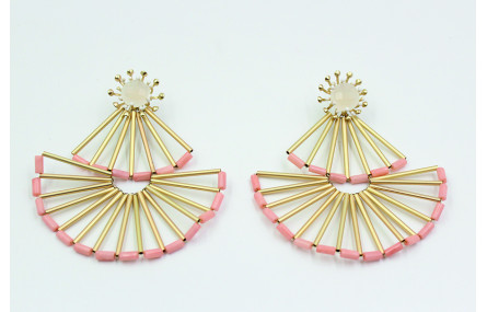 Pendientes geometricos tubos oro,coral rosa
