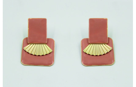 Pendientes rectangulo rosa y triangulo plisado
