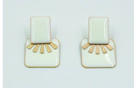 Pendinetes rectangulo esmaltado blanco y sol oro m