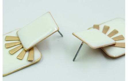 Pendinetes rectangulo esmaltado blanco y sol oro m
