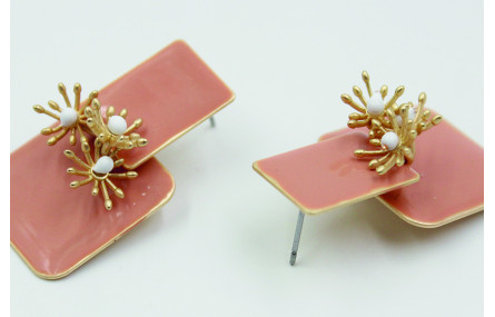Pendientes rectangulo esmaltado rosa con camapnill