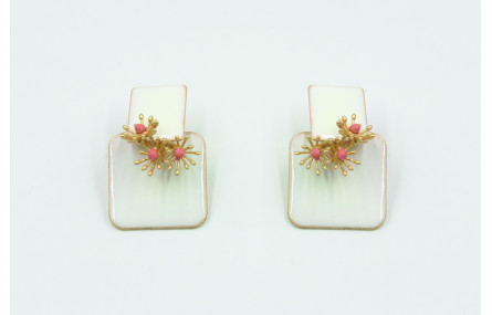 Pendientes rectamgulo esmaltado blanco con campani