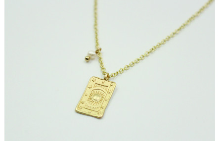 Solitario cadena eslabón pequeño oro mate con chap