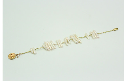 Pulsera con listones de perla y cadena eslabón peq