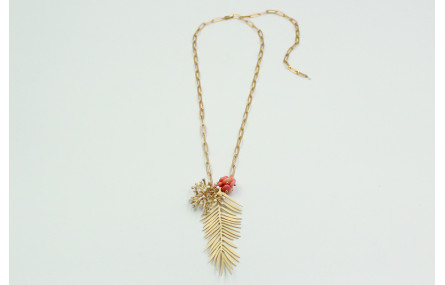 Collar cadena de eslabón rectangular, colgante hoj