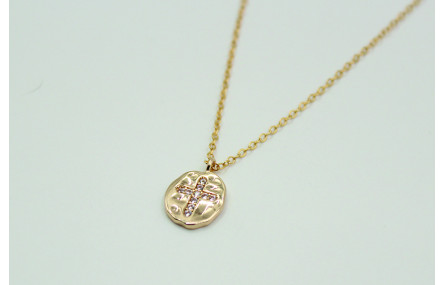 Solitario chapa con cruz de brillos en latón y cad