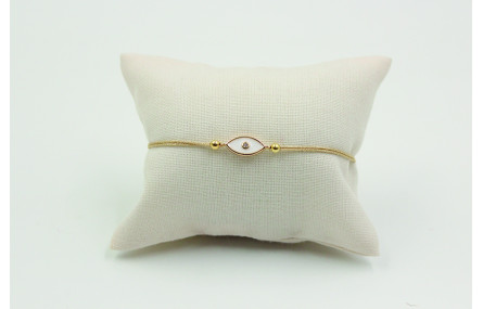 Pulsera de macrame en color oro palido y ojo turco