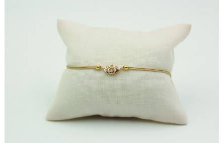 Pulsera de macrame en color oro palido y ojo turco