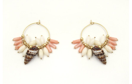 Pendientes aro mediano con semipreciosas rosas y b