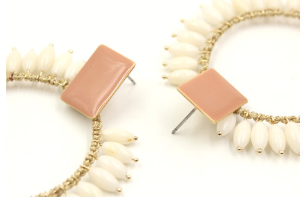 Pendientes aro grande cosido hilo macrame oro con 