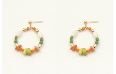 Pendientes con perno bolita y aro con semipreciosa