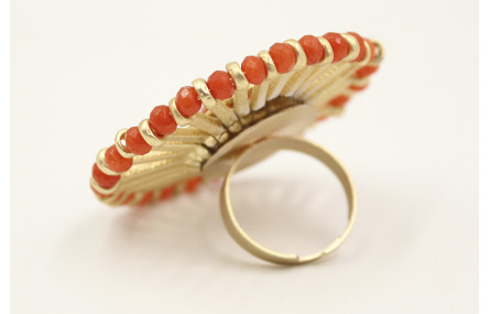 Anillo roseton con facetadas naranjas y listones e