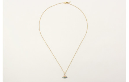 Solitario con abanico de microbrillos y cadena de 