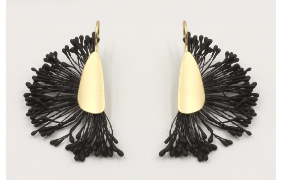 Pendientes de lamina oro mate con estambres en col