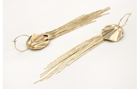 Pendientes aro con disco ondulado y fleco largo to