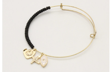 Pulsera rigida corredizo con abalorio negro mate y