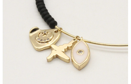 Pulsera rigida corredizo con abalorio negro mate y