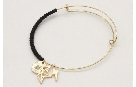 Pulsera rigida corredizo con abalorio negro mate y