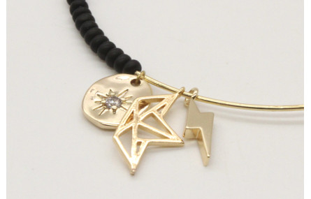 Pulsera rigida corredizo con abalorio negro mate y