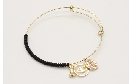 Pulsera rigida corredizo con abalorio negro mate y