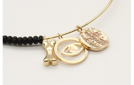 Pulsera rigida corredizo con abalorio negro mate y