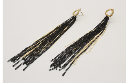 Pendientes largo con fleco en color oro brillo y c