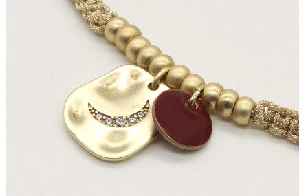Pulsera macrame oro palido con bolas oro mate y co