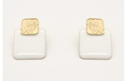 Pendientes cuadrado esmaltado blanco con perno cua