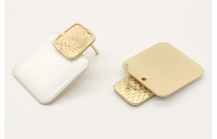 Pendientes cuadrado esmaltado blanco con perno cua