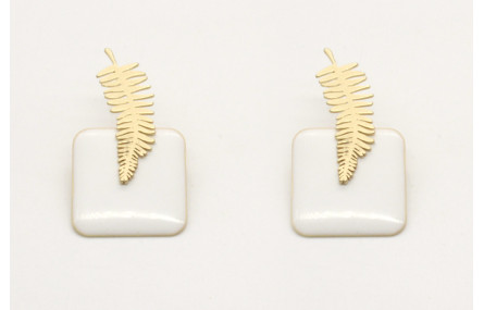 Pendientes cuadrado esmaltado blanco con perno hoj