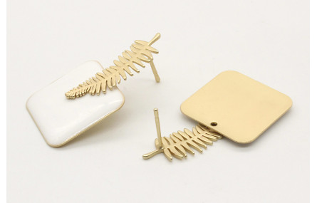 Pendientes cuadrado esmaltado blanco con perno hoj