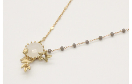 Collar con cadena bolas facetadas grises y cadena